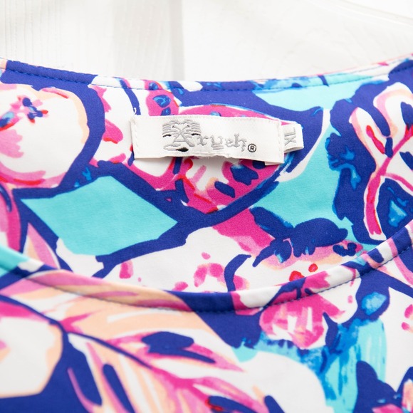 Aryeh XL Bright Tropical Floral Print Tunic Dress Pockets Performance Athleisure - Picture 3 of 6